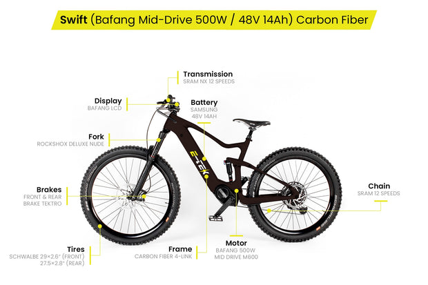 E-Tek Swift Carbon Fiber Electric Mountain Bike - from DT Scooters