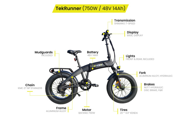 E-Tek TekRunner Folding Electric Bike - from DT Scooters